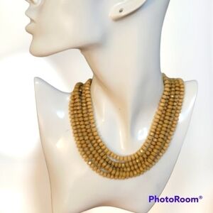 Vintage Tan Faceted Czech Glass Knot Beaded Layered Torsade Necklace